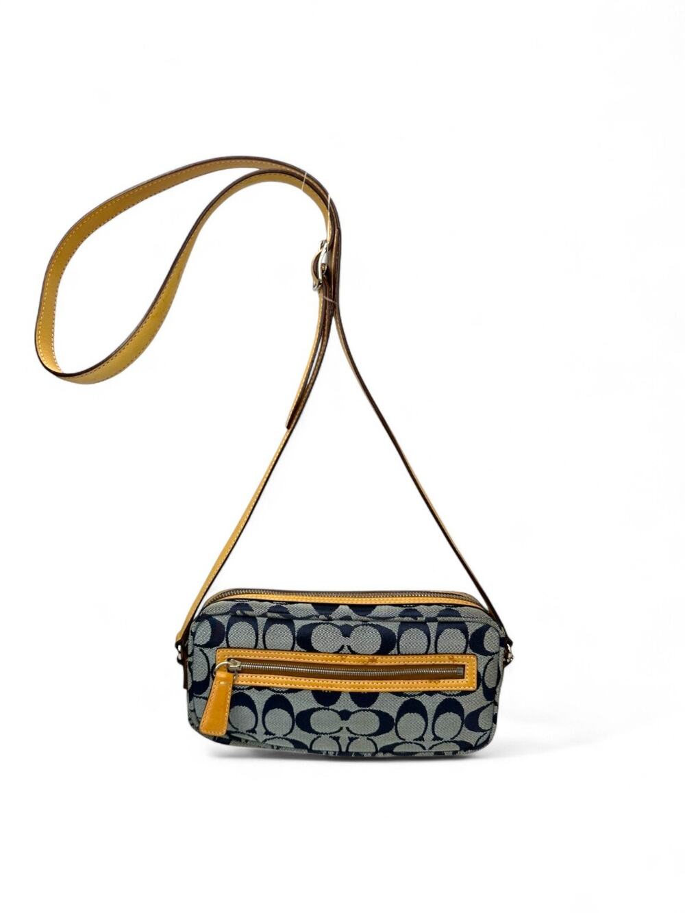 Vintage Coach Y2K Blue Signature Canvas Mini Baguette Shoulder Bag K1J-6073